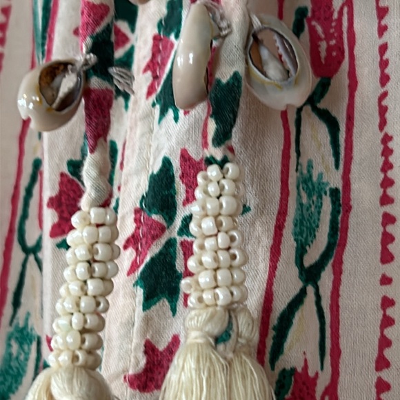 Haute Hippie Boho Tribal Print Soft Cotton Pants w Beaded Tassel Ties & Pockets - Picture 5 of 12